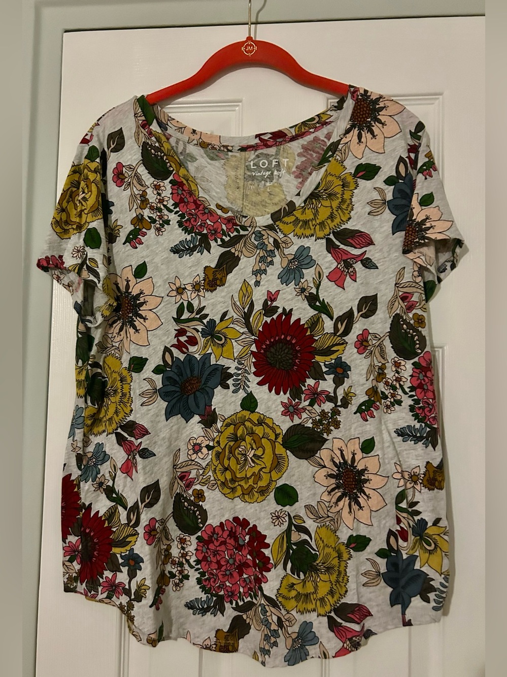NWOT Loft Vintage Soft Short Sleeve Light Grey Heather Floral T Shirt
